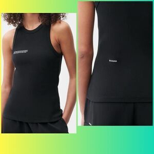 Pangaia Black Ribbed Tank Top with White Logo